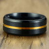 Men's Black Brushed Blue Line Titanium Band Ring