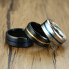 Men's Black Brushed Blue Line Titanium Band Ring