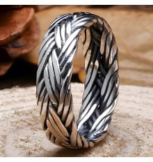 Bague argent 925 maille tresse finition oxydee