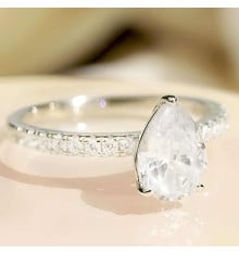 Women's silver engagement ring zirconium water drop 3 colors