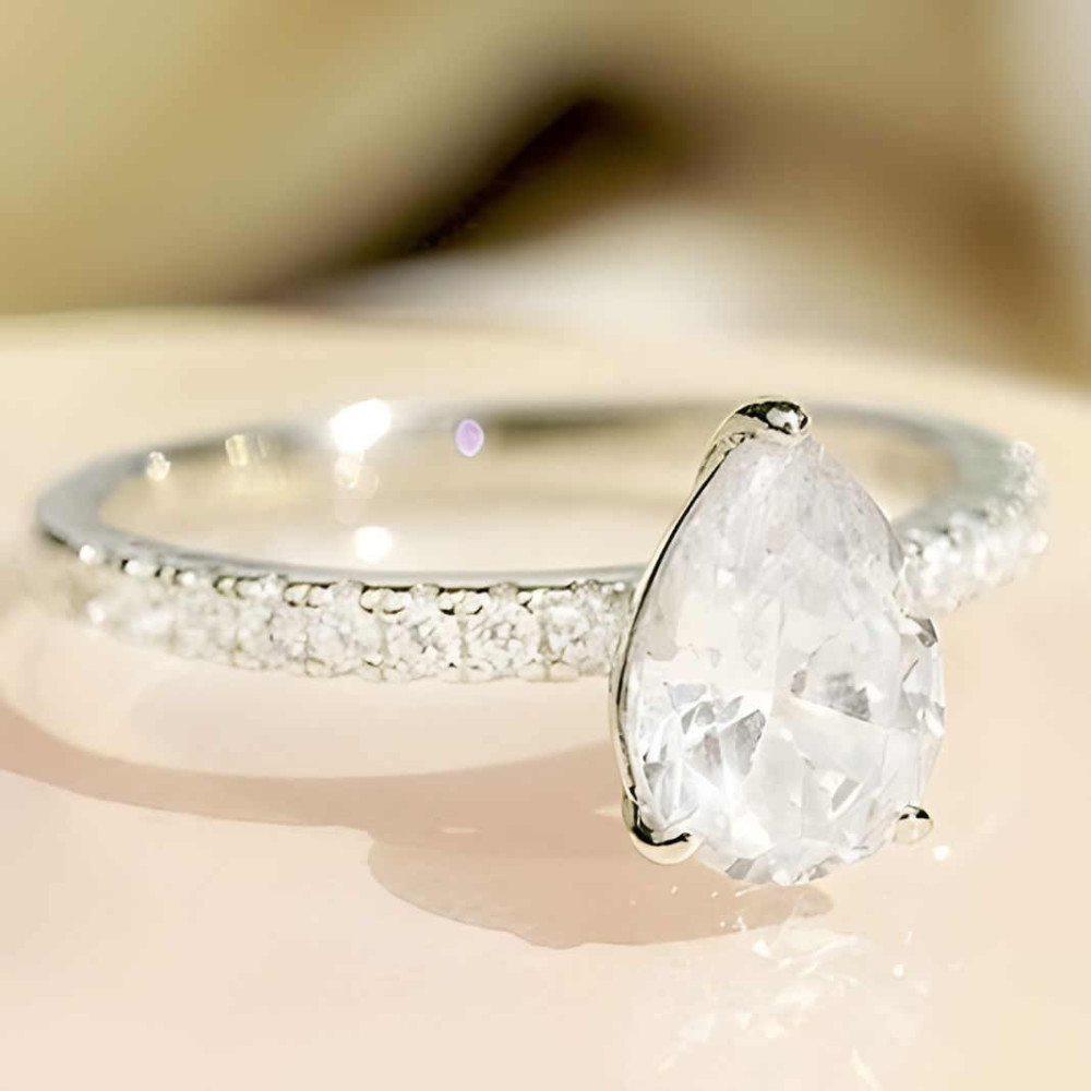 Anello di fidanzamento in argento da donna con zirconio goccia d'acqua 3 colori