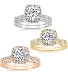 Women's double ring silver zirconium engagement ring