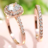 Women's double ring silver zirconium engagement ring