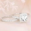 Women's double ring silver zirconium engagement ring
