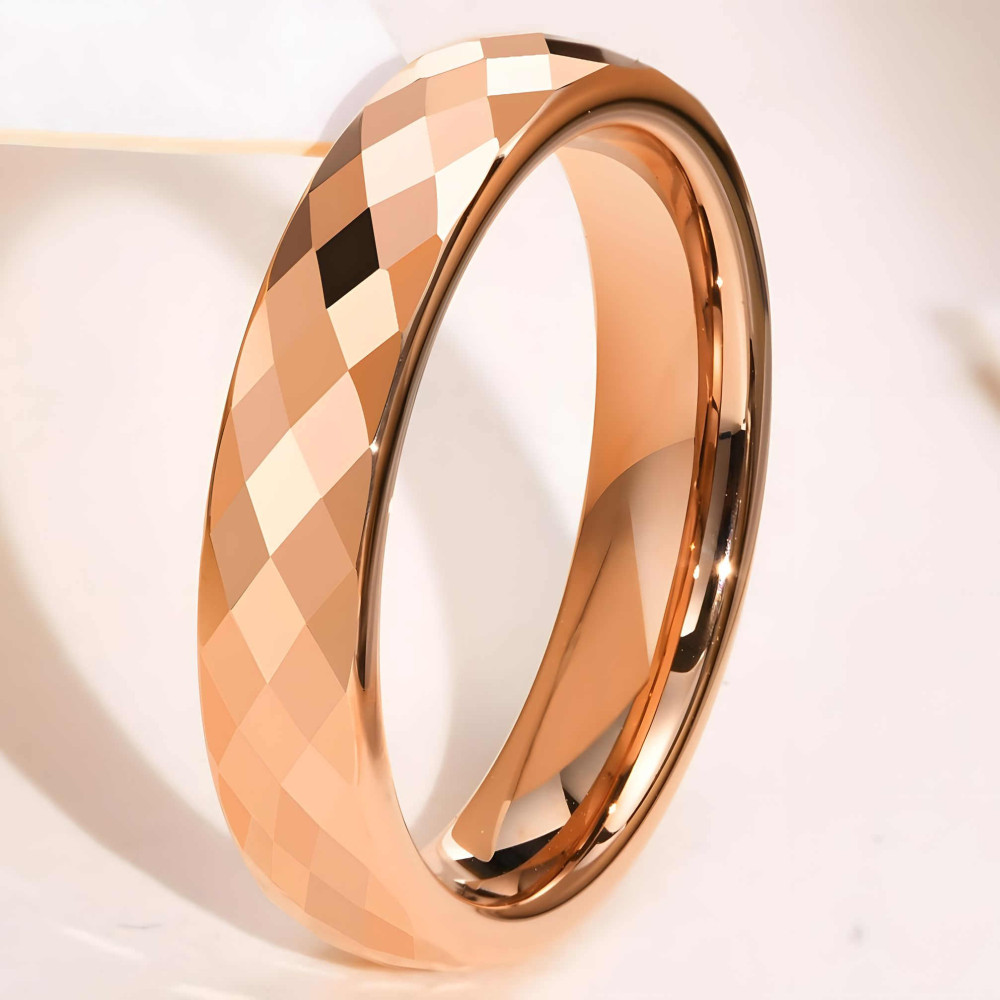 Bague personnalisee alliance anneau tungstene facettes plaque or