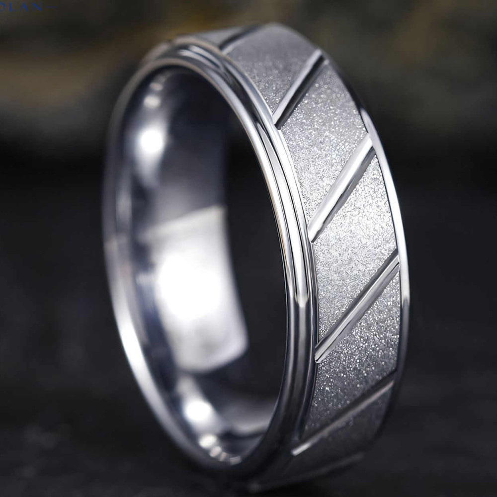 Personalized men's multi-groove tungsten ring to engrave