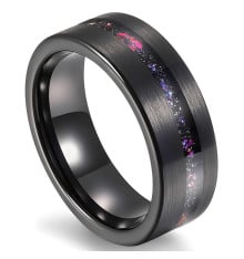 Personalized men's ring tungsten ring opal sand line
