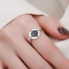 Bague ouverte chevaliere argent resine noir chiffre romain