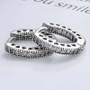 Rhodium Plated Sterling Silver Cubic Zirconia Inlay Hoop Earrings