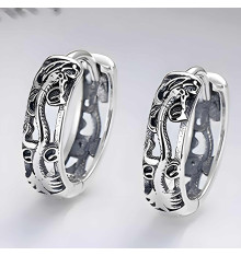 Silver hoop earrings carved dragons zodiac