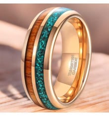Personalized rose gold plated tungsten opal wood ring