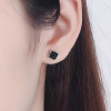 Square stud earrings for men, women, silver, black zirconium