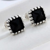 Square stud earrings for men, women, silver, black zirconium