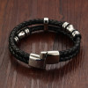 Bracciale da uomo in pelle intrecciata in acciaio nero