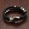 Herrenarmband aus geflochtenem Leder aus schwarzem Stahl