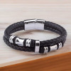 Bracciale da uomo in pelle intrecciata in acciaio nero
