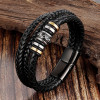 Bracciale celtico multicorda in pelle intrecciata con chiusura in acciaio