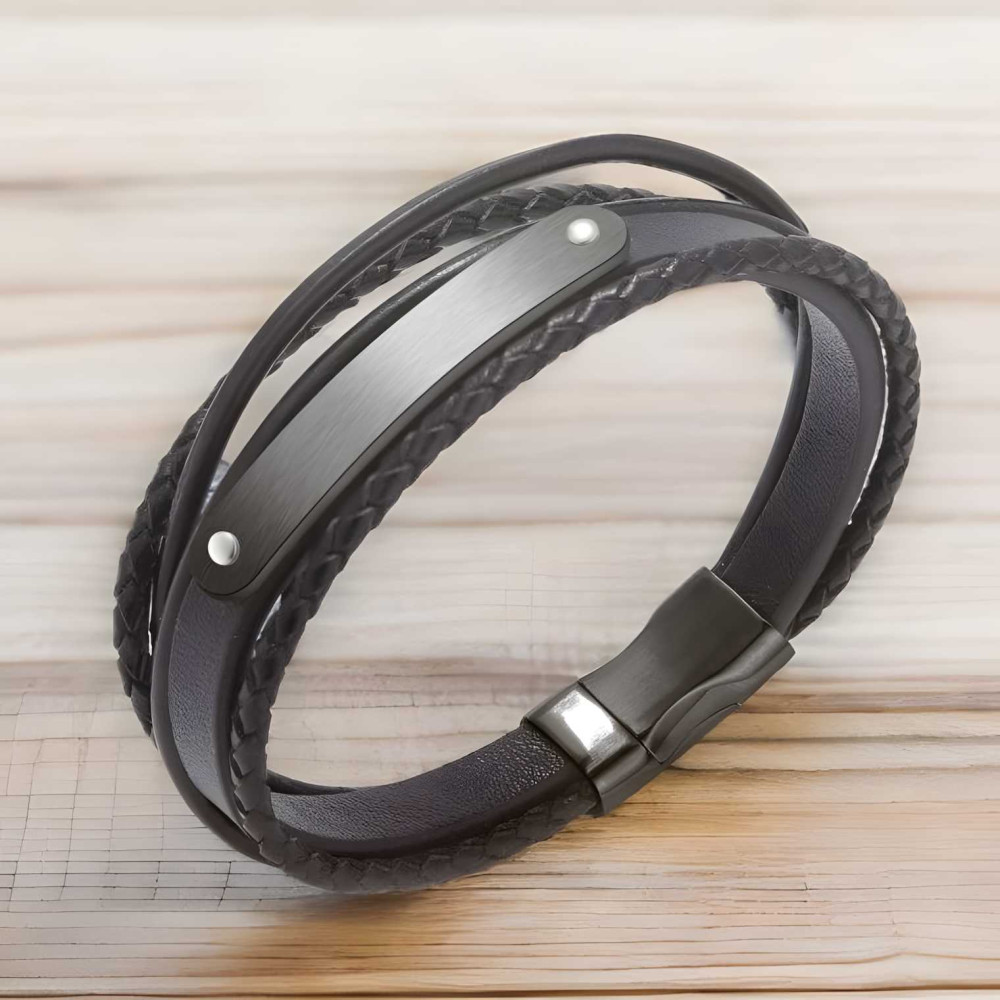 Bracelet personnalise homme cuir gourmette multi cordons