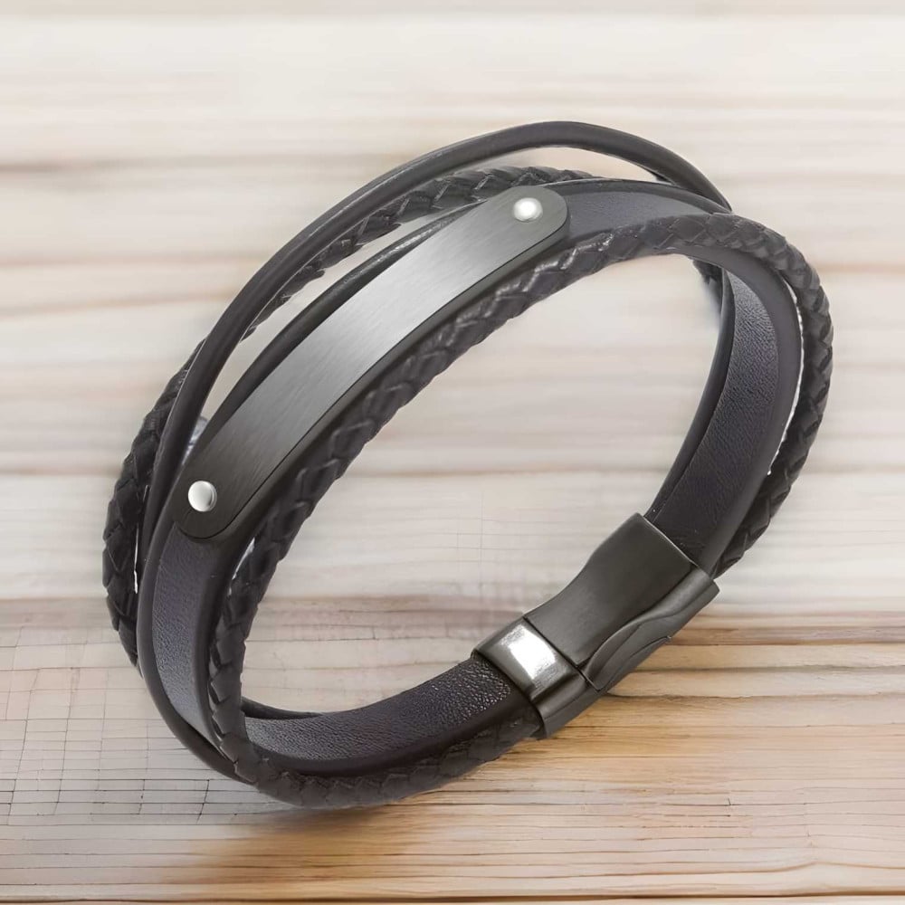 Pulsera personalizada de cuero con cordones múltiples para hombre