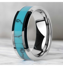 Men's Tungsten Carbide Band Ring With Turquoise Center Inlay