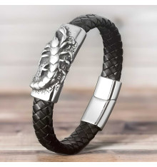 Pulsera de cuero para hombre con trenza del zodiaco Escorpio y cierre de acero
