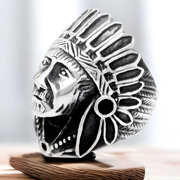 925 Silver Men s Ring Indian Chief Signet Ring 2418