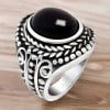 Men's Stainless Steel Oval Blue Stone Inlay Signet Ring