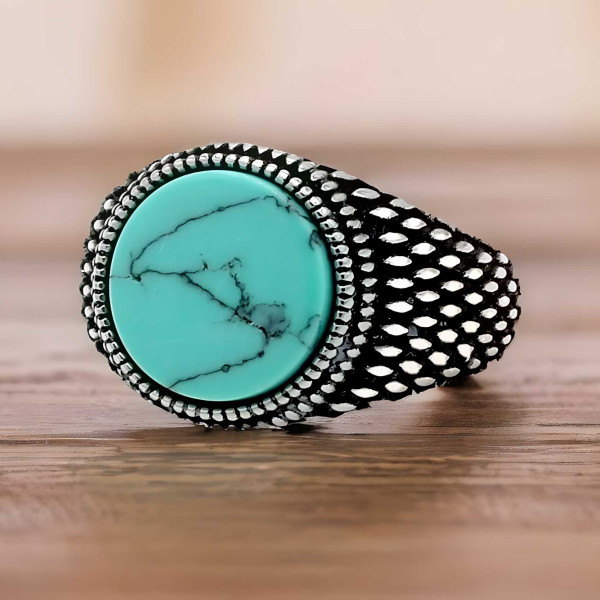 Anello da uomo in acciaio inossidabile con cavaliere turchese