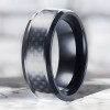 Men's Black Titanium Brushed Grooved Band Ring