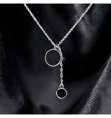 Rhodium Plated Sterling Silver Water Drop Black Resin Pendant Necklace