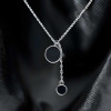 Pendentif collier argent rhodie goutte eau resine noir rond chaine 45cm