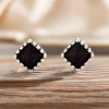 Vierkante oorknopjes voor heren, dames, zilver, zwart zirkonium