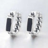Silver black resin hoop earrings