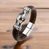 Bracciale da uomo in pelle intrecciata nera nodo celtico con chiusura in acciaio