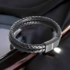 Pulsera de hombre con cordones de cuero doble trenzado y cierre magnético.
