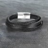 Bracelet homme cuir noir multi cordons fermoir magnetique aimante