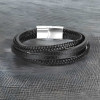 Herrenarmband aus schwarzem Leder mit mehreren Kordeln und Magnetverschluss