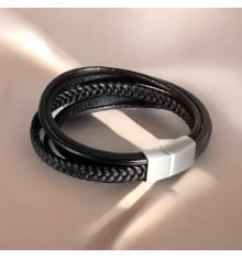Bracelet homme cuir noir multi cordons fermoir magnetique aimante