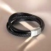 Herrenarmband aus schwarzem Leder mit mehreren Kordeln und Magnetverschluss