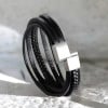 Bracelet homme cuir noir multi cordons fermoir magnetique aimante
