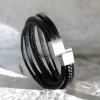 Herenarmband van zwart leer met meerdere koorden en magnetische sluiting