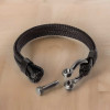 Bracelet homme cuir cordons noir fermoir manille marin acier