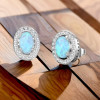 Rhodium Plated Sterling Silver Opal Zirconia Inlay Earrings
