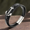 Bracelet homme cuir multi ruban noir ancre marine acier