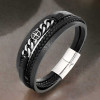 Bracelet cuir tresse multi cordons croix fermoir acier