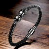 Men's Black Braided Leather Skull Bracelet