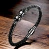Pulsera de hombre de cuero trenzado con calavera de acero negro