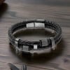 Bracelet homme cuir noir tresse double cordons fermoir aimante