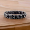 Bracelet homme gourmette hematite magnetique perle noir double ligne