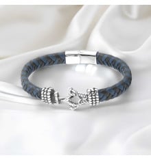 Bracelet homme cuir ancre acier fermoir aimante